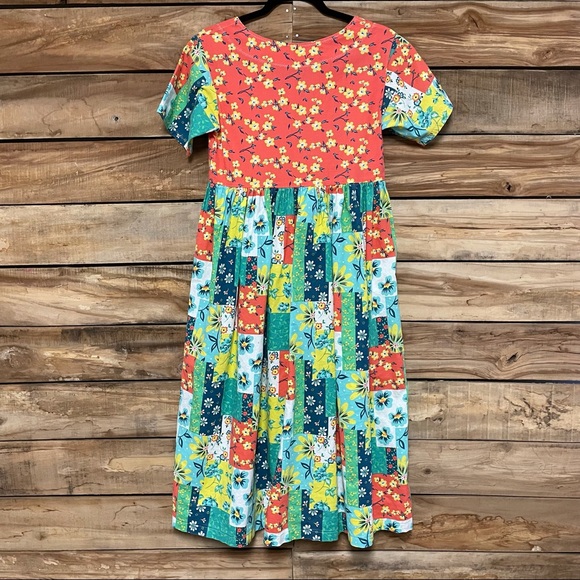 Prairie handmade patchwork floral bright short sleeve dress medium - Picture 5 of 7